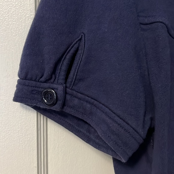 Anthropologie hoodie short sleeve jacket with tie waist belt in navy blue - Picture 6 of 9